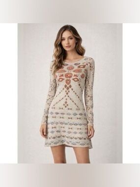 GYpSY 05 Size S Long Sleeve Bohemian Style Knit Sweater Dress